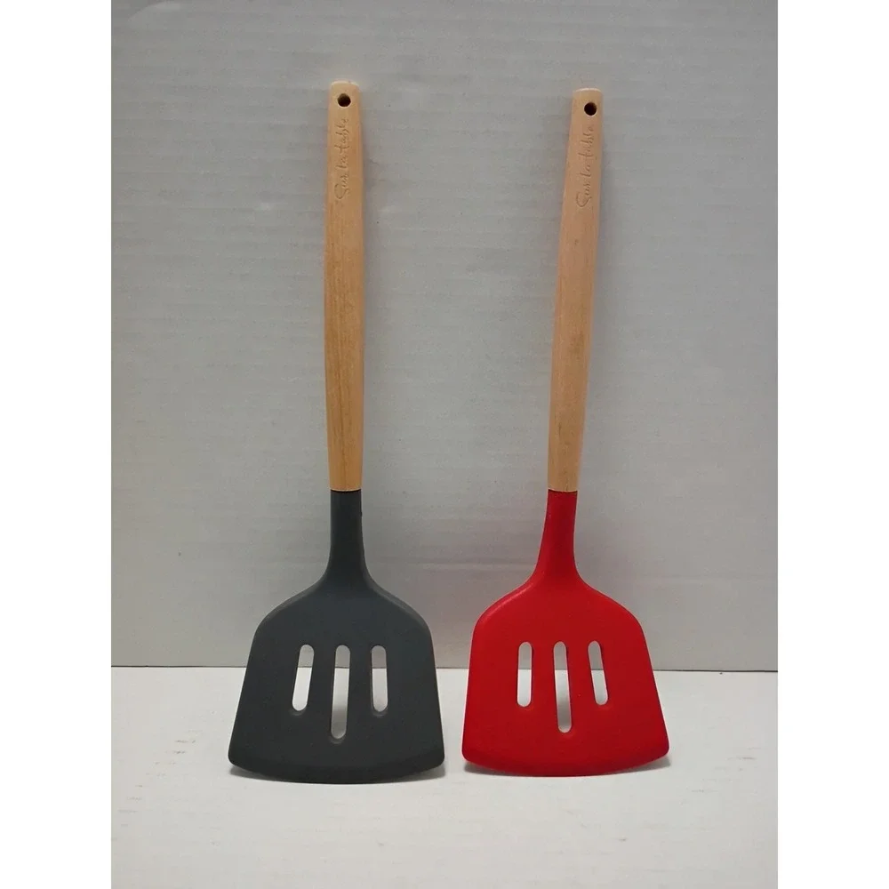 Sur La Table Red & Gray Spatulas Silicone w/ Wooden Handle Quantity = 2